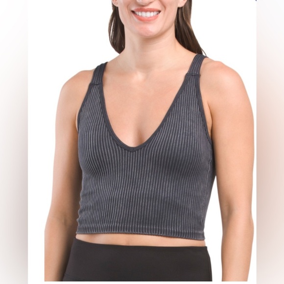 NWTS 90 DEGREE BY REFLEX Black Stone Wash Seamless Alamo Bra Tank. Women’s Large - Picture 1 of 4